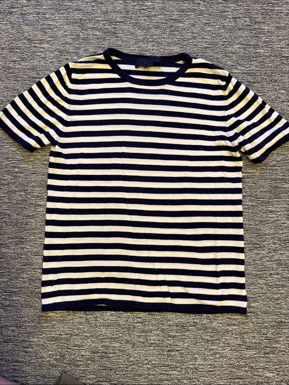 Zara Navy and White Striped Short Sleeve Tee